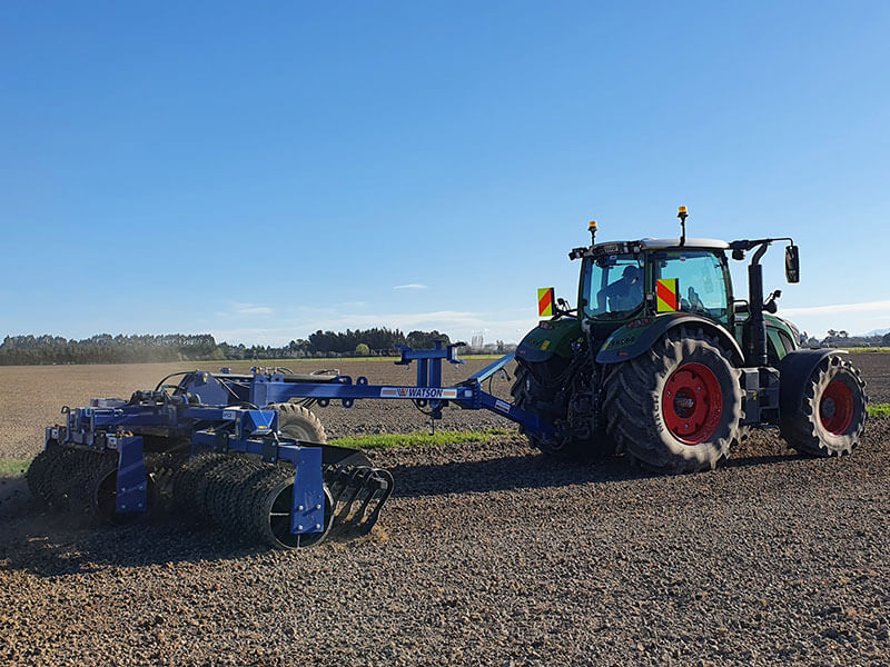 Walter Watson hydraulic rollers being towed by tractor. Available from NC Equipment, shipping New Zealand wide